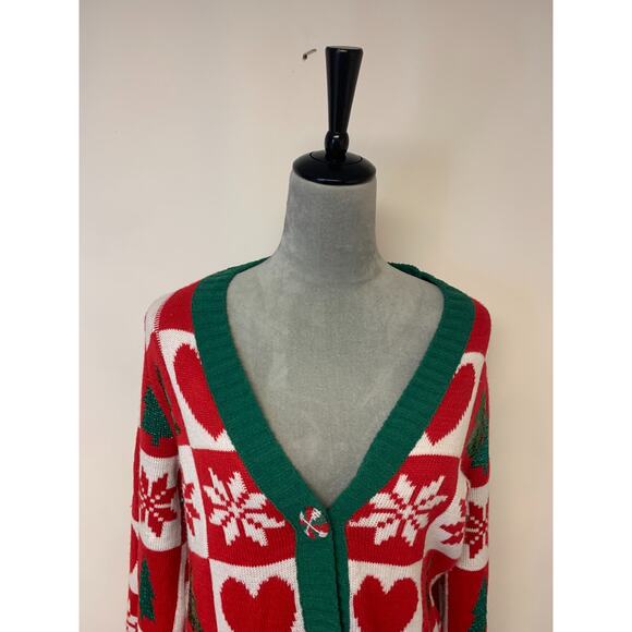 Holiday Time Cardigan Sweater Snowflakes Tree Sequins Hearts Christmas Size XS - Picture 2 of 10
